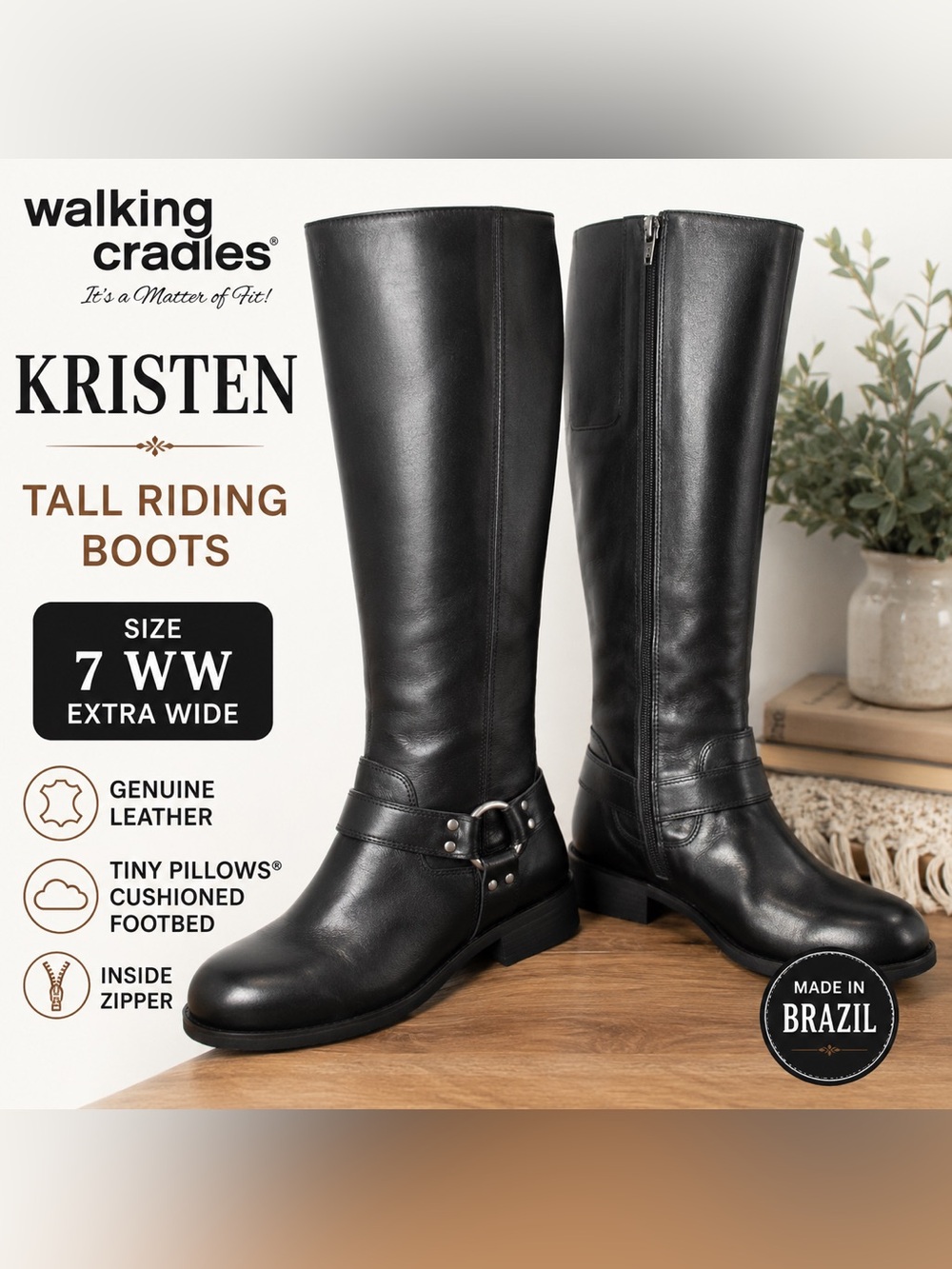 Walking Cradles Kristen Tall Riding Boots - Black Leather